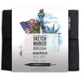 Набор маркеров Sketchmarker BRUSH AMERICA 36шт Америка + сумка органайзер
