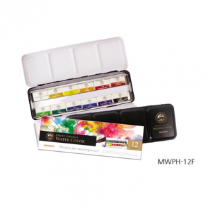 Акварельные краски MUNGYO, 12 цветов, стандартные кюветы в металлической коробке