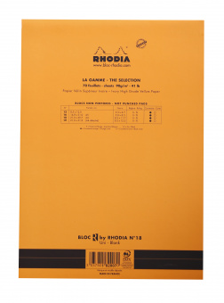Блокнот Rhodia "R" на скобах, оранжевый, листы: белые, 90г/м2, 70л, микроперф., А4, портрет