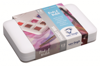 Набор акварельных красок Van Gogh "Pinks&Violets" (розовые и фиолетовые) 12 кювет + кисть пластиковы