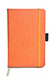 Блокнот на резинке, с закладкой, обложка кожзам., цвет ярко оранжевый, фактура грубая кожа, 100л., л
