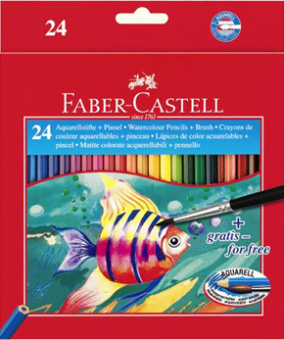 Карандаши детские акварельные "FISH DESING" 24 цвета + кисточка, в картонной коробке
